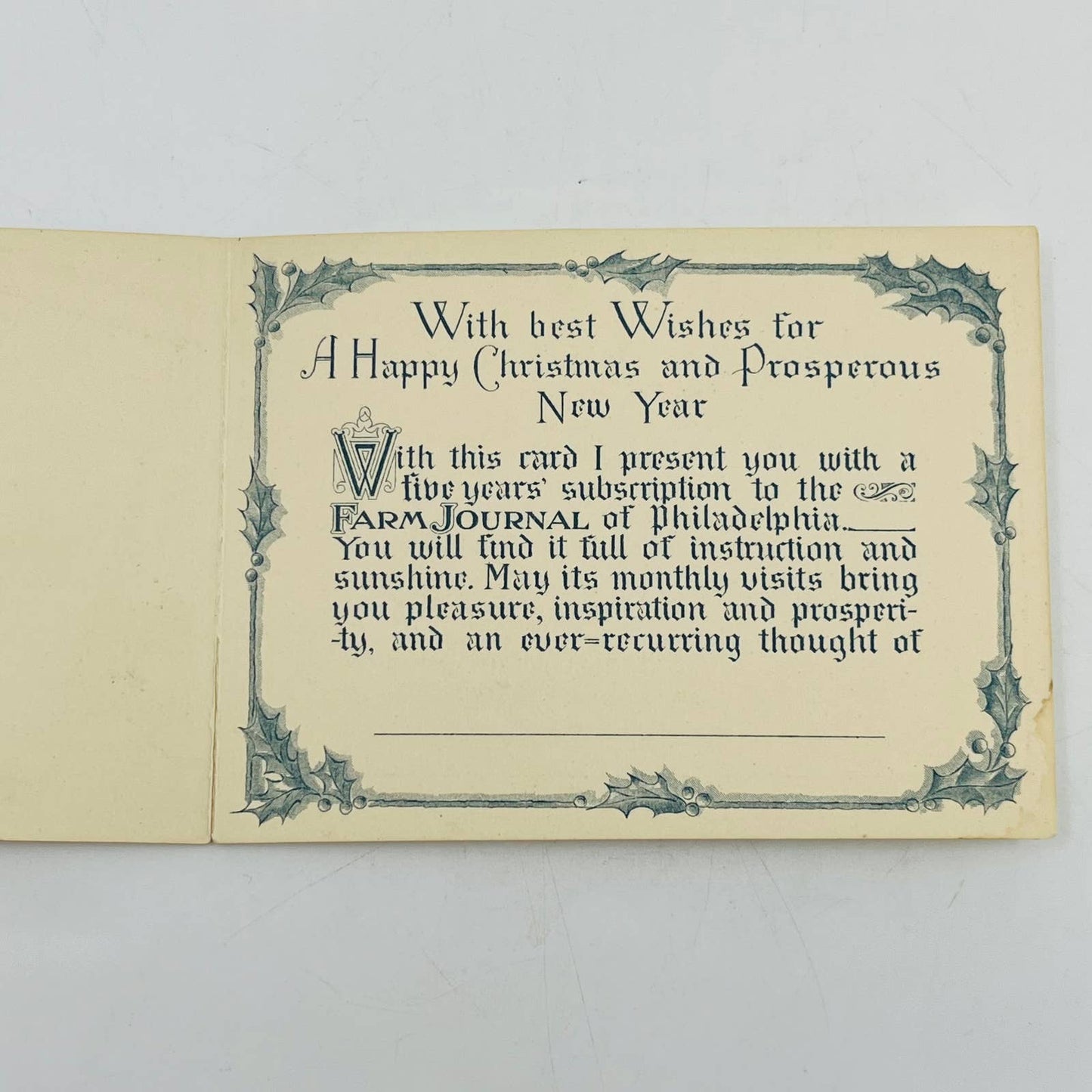 1920 Folding Christmas Card Horse Drawn Sleigh Farmer Journal Coolidge Quote AA2