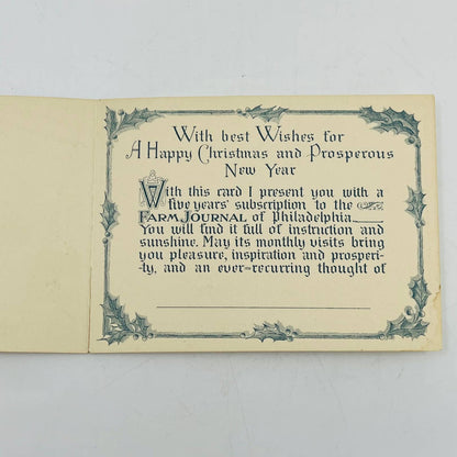 1920 Folding Christmas Card Horse Drawn Sleigh Farmer Journal Coolidge Quote AA2