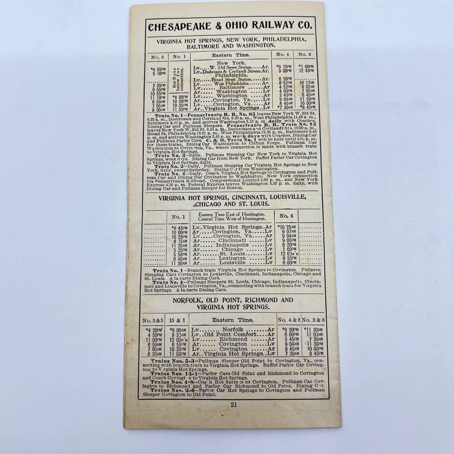 1908 Chesapeake & Ohio Railway Co. Time Tables & Fold Out Map AB2