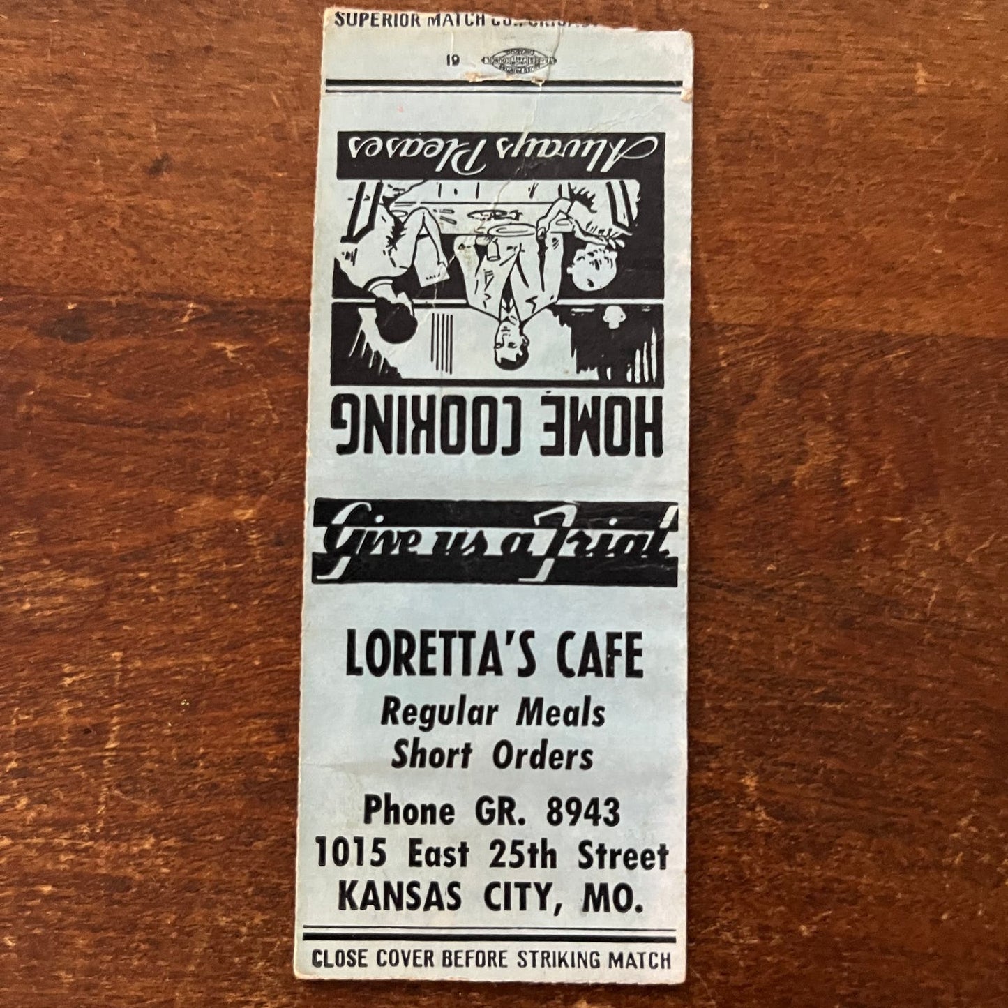 Loretta's Cafe Home Cooking Kansas City MO Advertising Matchbook Cover SB3-M5