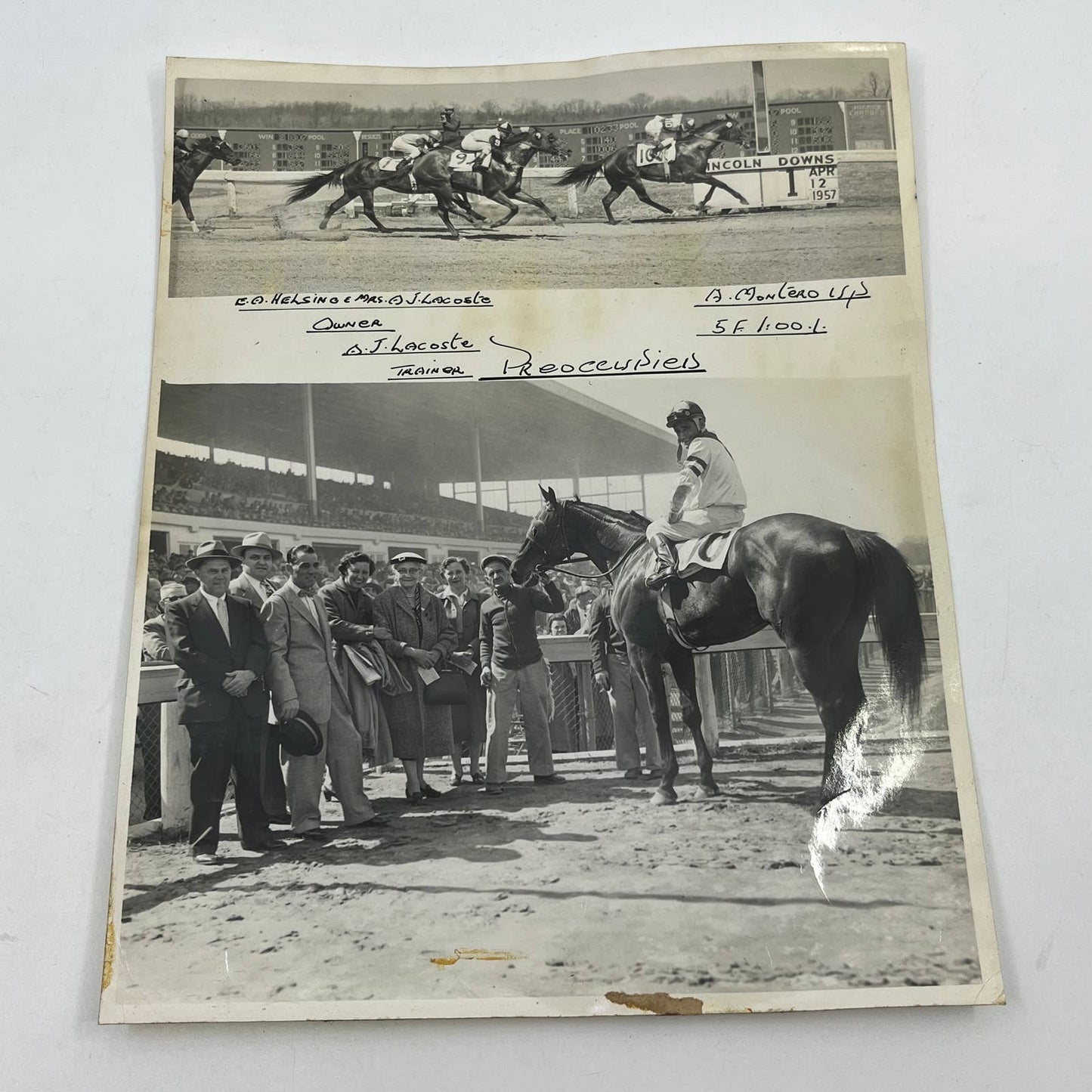 1957 Original Horse Race Winner Photo "Preoccupied" Lincoln Downs Laurel MD AC5