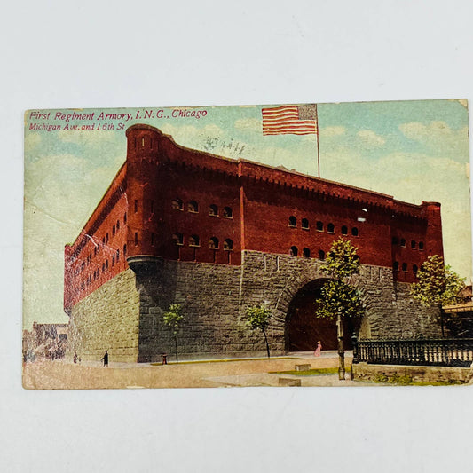 1910 PRE WWI Post Card Illinois Chicago IL First Regiment Armory PA8