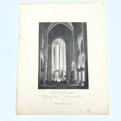 1864 Original Steel Art Engraving - Franciscan Church Salzburg A.V. Bayer AC3