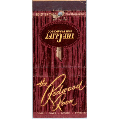 The Clift Redwood Room San Francisco CA Advertising Matchbook Cover MM10-3