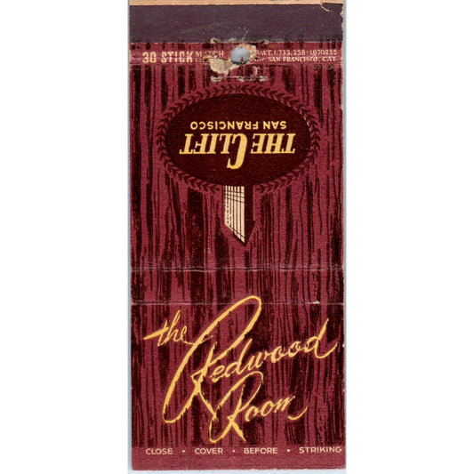 The Clift Redwood Room San Francisco CA Advertising Matchbook Cover MM10-3