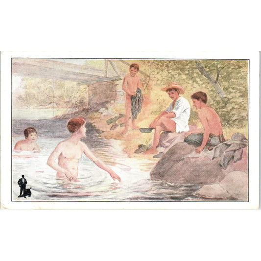 Walk-Over Shoes Children Swimming in River c1910 Advertising Postcard P1-14