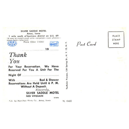 Vintage Postcard - Silver Saddle Motel Ames Iowa AD9