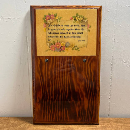 Vtg Hand Made Burnt Wood Epoxy John 3:16 Message Board Plaque w Magnets 9x16 TH7