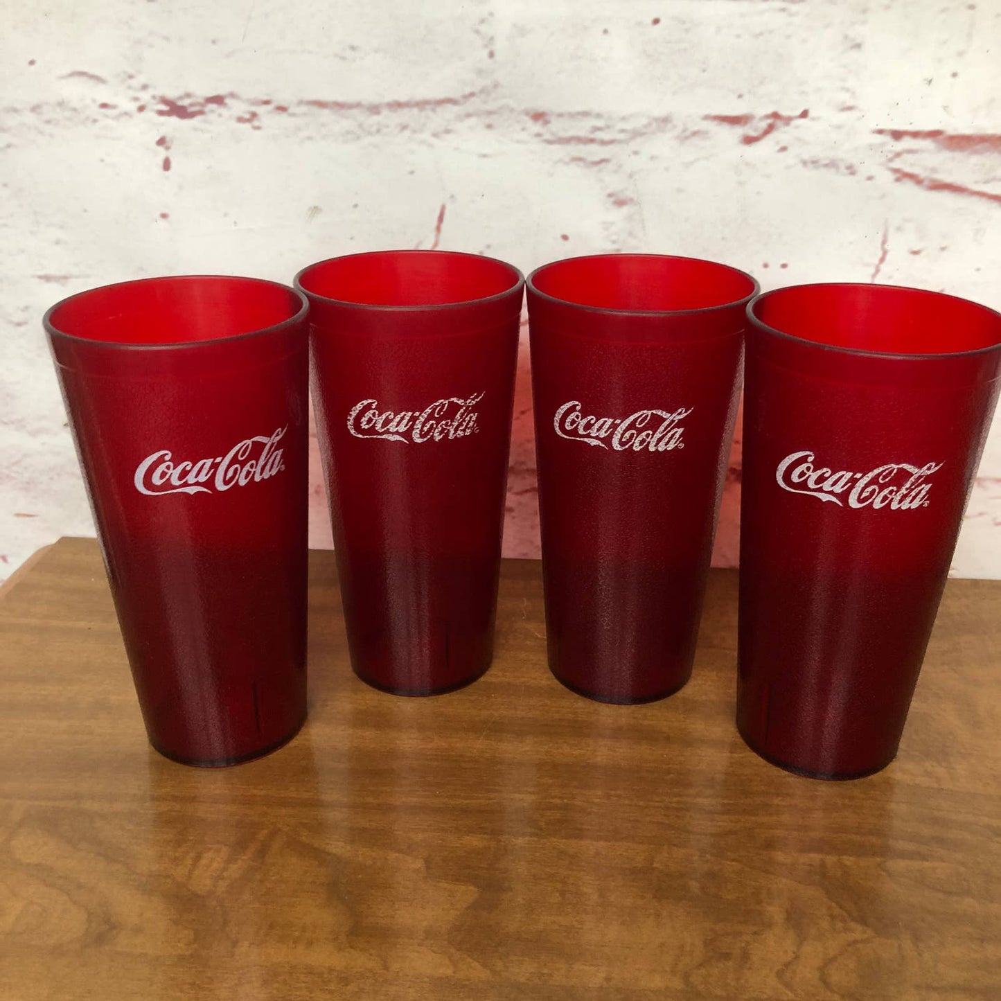 Vintage Coca-Cola Tumbler Glass Red Hard Textured Plastic Restaurant 24oz Set 4