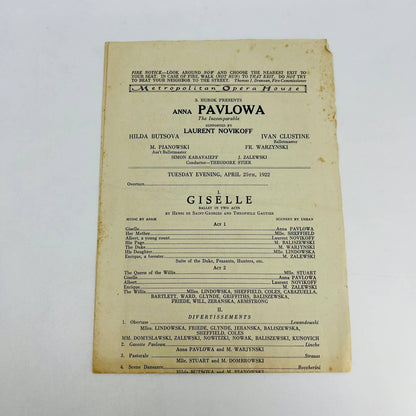 1922 Metropolitan Opera House Anna Pavlowa Program NY D4