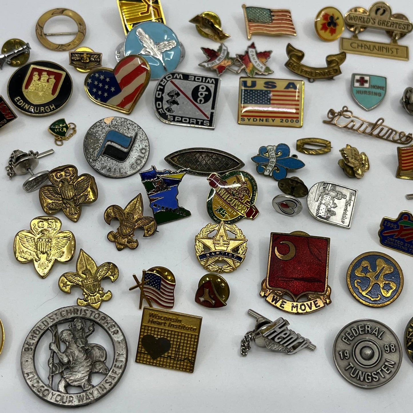 Huge Lot 50+ Vintage Metal & Enamel Pin Pinback Buttons SD9