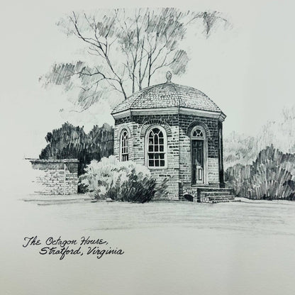 Vintage The Octagon House Stratford Virginia Sketch Print 11 x 14.5” FL1