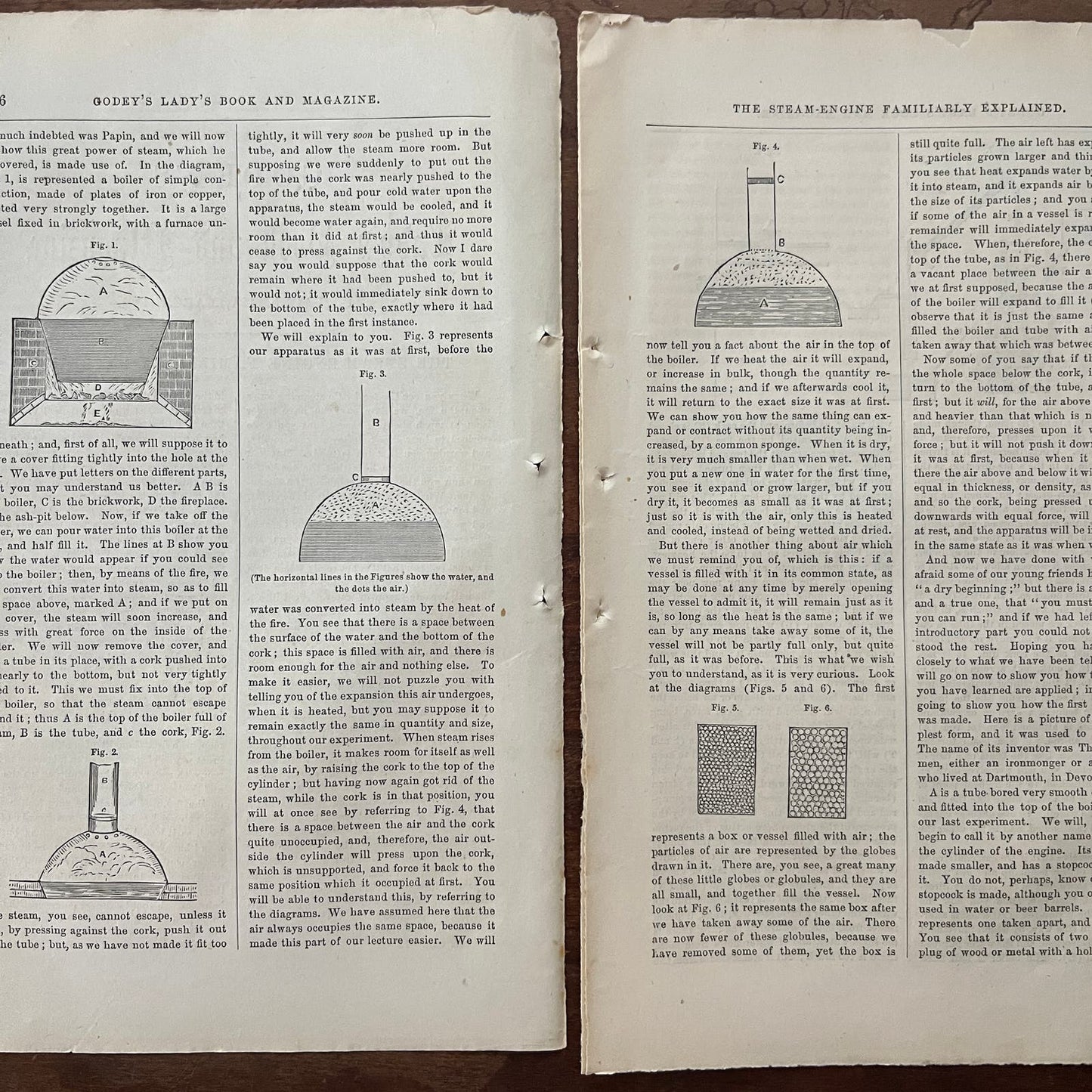 1861 The Steam Engine Explained ~5 Pages w/ Engravings Godey's Lady's Book D4-6