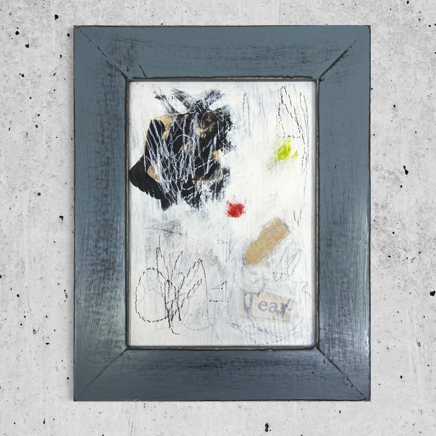 Original Framed Mixed Media Abstract Art Painting 7.5x9.5 “Tear" With COA