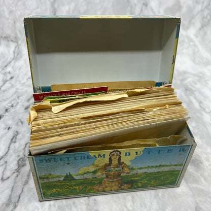 Vintage Land O' Lakes Metal 3x5 Recipe Box Original With Handwritten Recipes TJ4