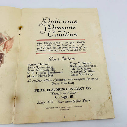 1928 Dr.Price’s Delicious Desserts & Candies Cookbook Chicago IL EA1