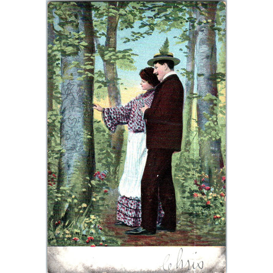 Courting Couple In a Forest Romance 1906 Victorian Original Postcard P2-8
