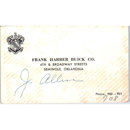Vintage Business Card Frank Harber Buick Co. Seminole Oklahoma SE5