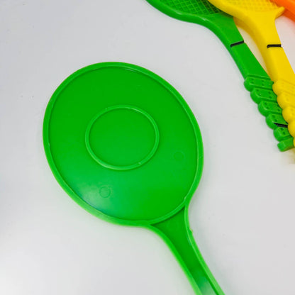 Vintage 1960s 7" Plastic toy tennis racket set of 6 Green Orange Yellow TE1