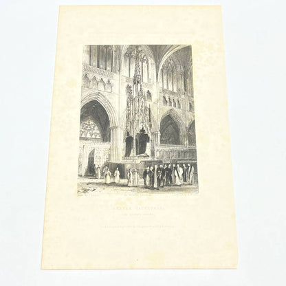 1836 Original Art Engraving Exeter Cathedral View of the Bishop's Throne AC4