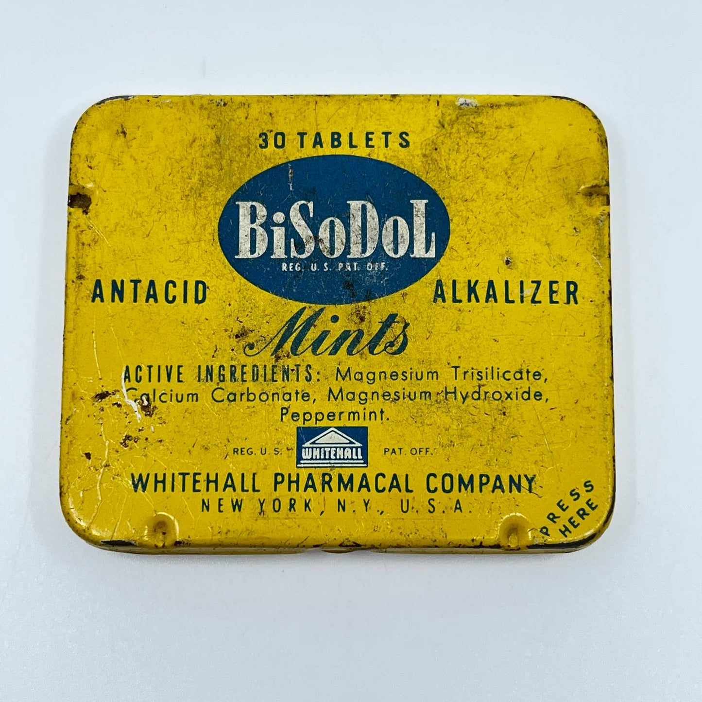 Vintage BiSoDol Antacid Alkalizer Tablets Whitehall New York (Tin Only) SC7