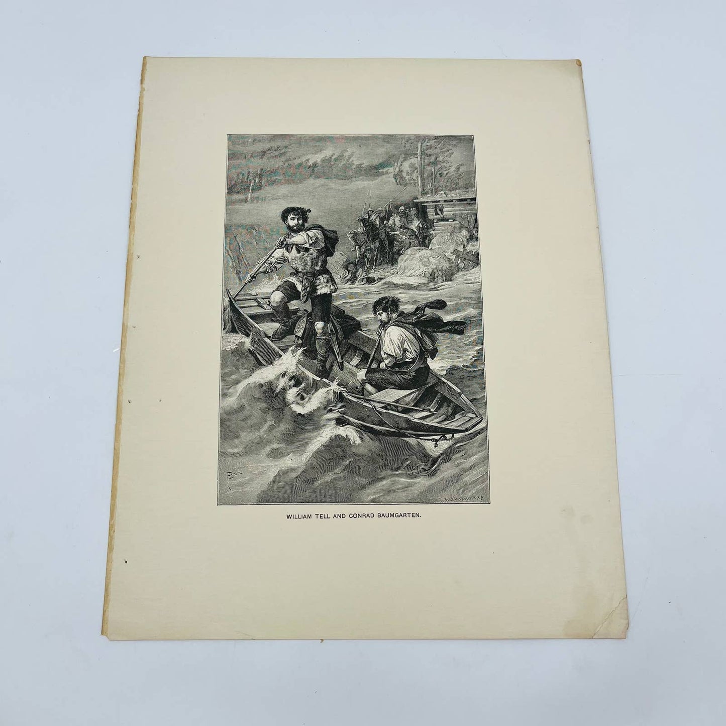 1880s Victorian Art Print Engraving Schiller WILLIAM TELL AND CONRAD BAUMGARTEN