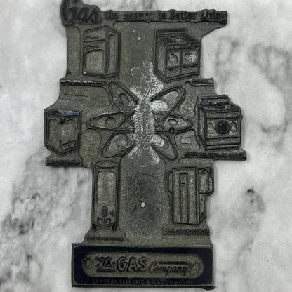 Vintage Printers Block Plate Central Electric Gas Company 1950s Atomic TJ56
