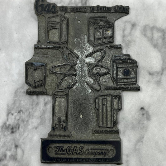 Vintage Printers Block Plate Central Electric Gas Company 1950s Atomic TJ56