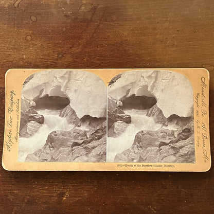 Mouth of the Buerbrae Glacier Norway 1897 Antique Stereoview Card TJ9-V2