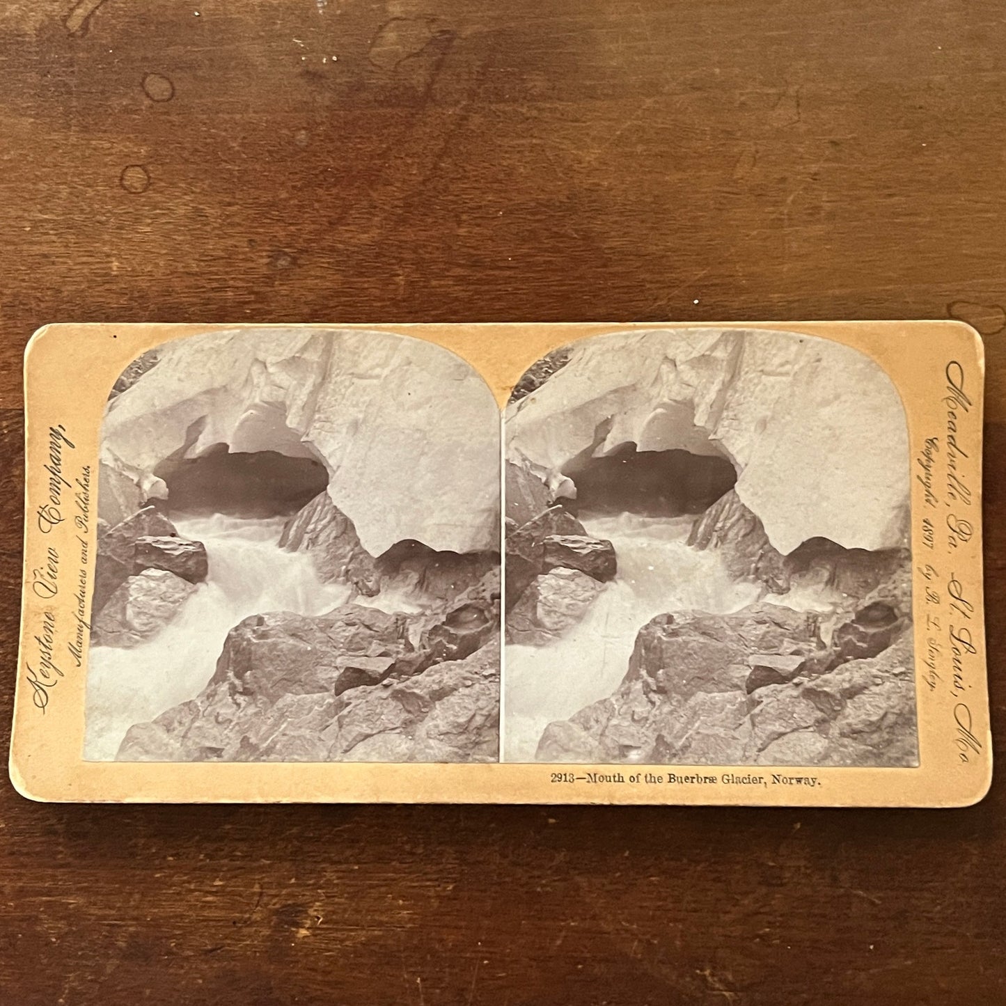 Mouth of the Buerbrae Glacier Norway 1897 Antique Stereoview Card H2-4