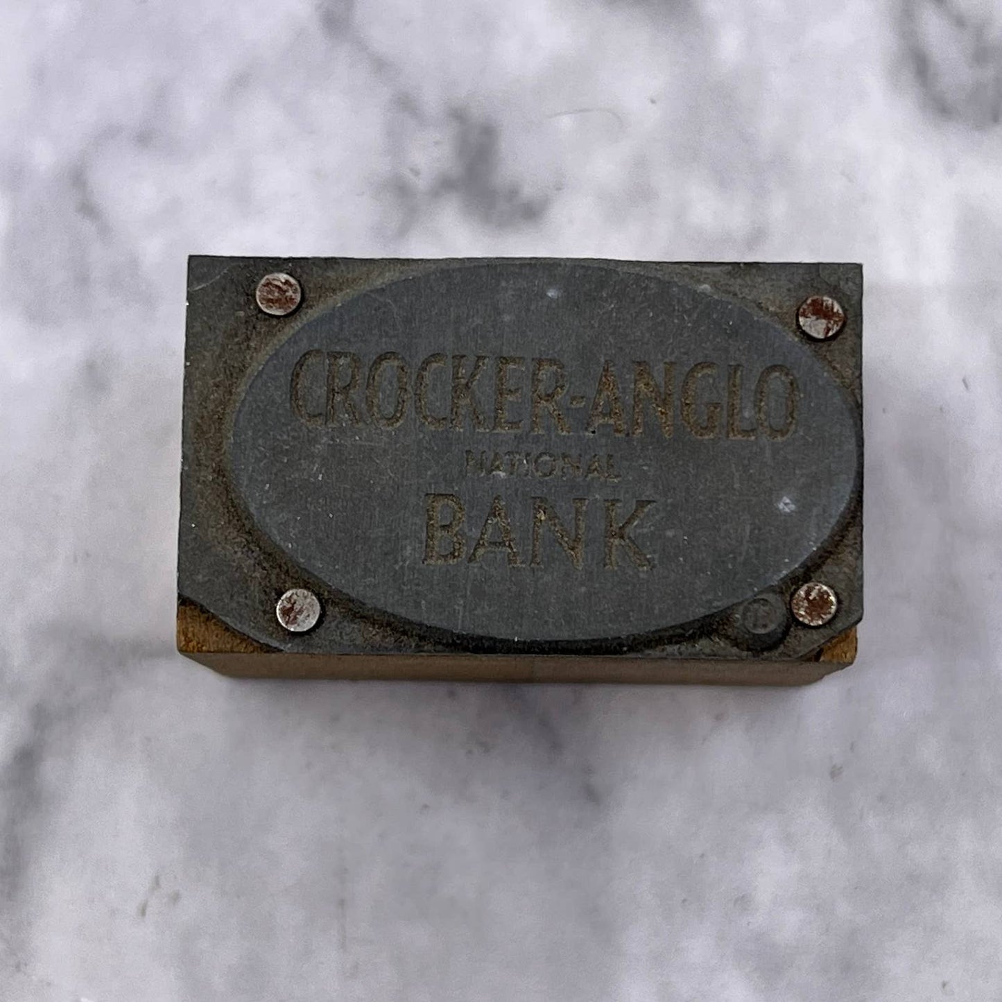 Vtg Printing Letterpress Printers Block Plate Crocker-Anglo National Bank TJ514