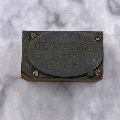 Vtg Printing Letterpress Printers Block Plate Crocker-Anglo National Bank TJ514