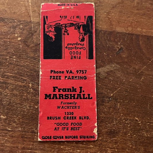Frank J. Marshall Fine Foods Kansas City MO Advertising Matchbook Cover MM9-3