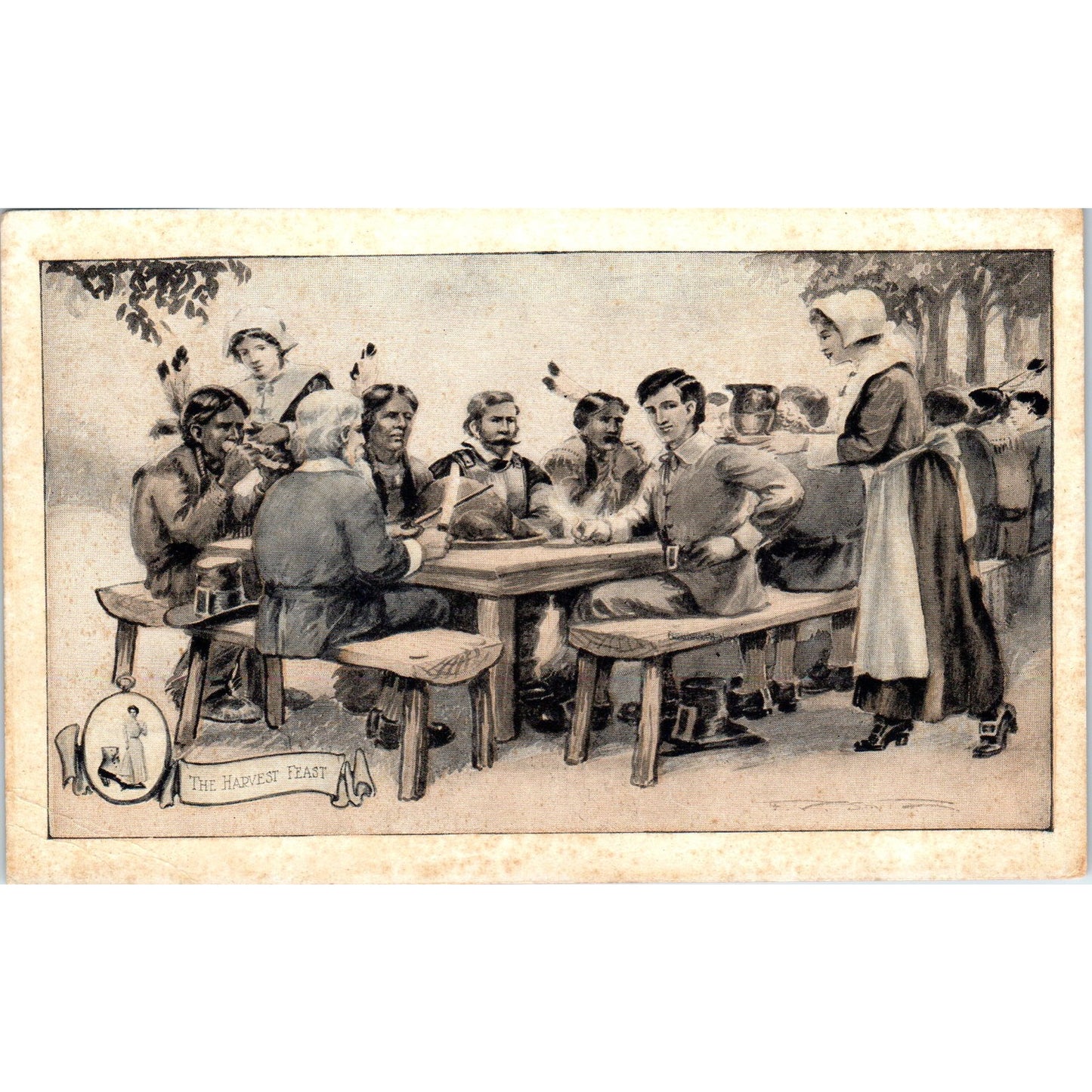 Walk-Over Shoes The Harvest Feast Pilgrims c1910 Advertising Postcard P1-14