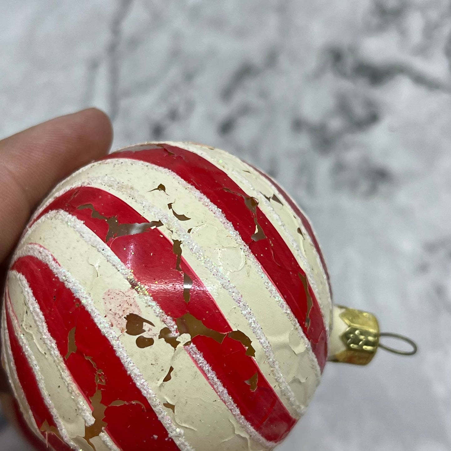 Lot of 4 Candy Cane Striped Mica Stencil Blown Mercury Glass Ornaments OT2