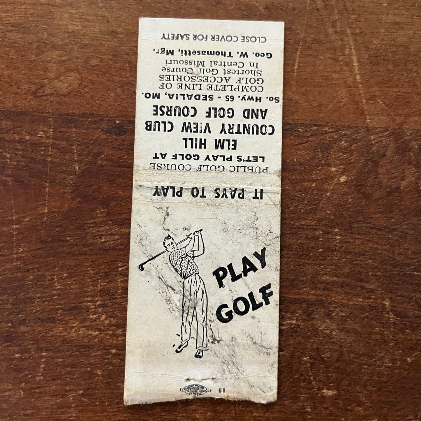 Golf Elm Hill Country View Club Kansas City Advertising Matchbook Cover SB3-M2