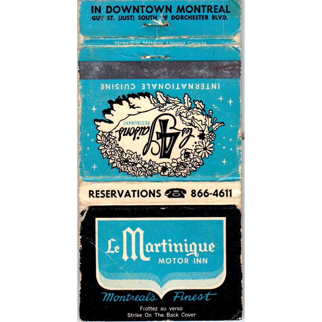 La Martinique Motor Inn Montreal Canada Advertising Matchbook Cover SA1-M11