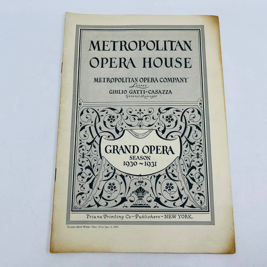 1930-31 Season Metropolitan Opera House MET Grand Opera Program Week 23 NYC TD6