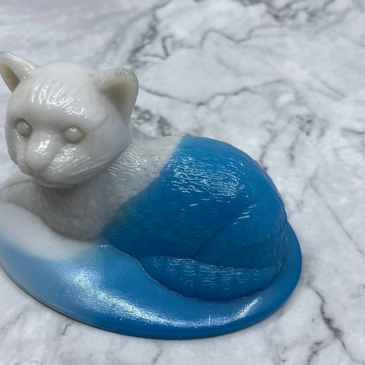 Vintage Westmoreland White/Blue Slag Glass Cat Candy Trinket Dish LID ONLY TA2