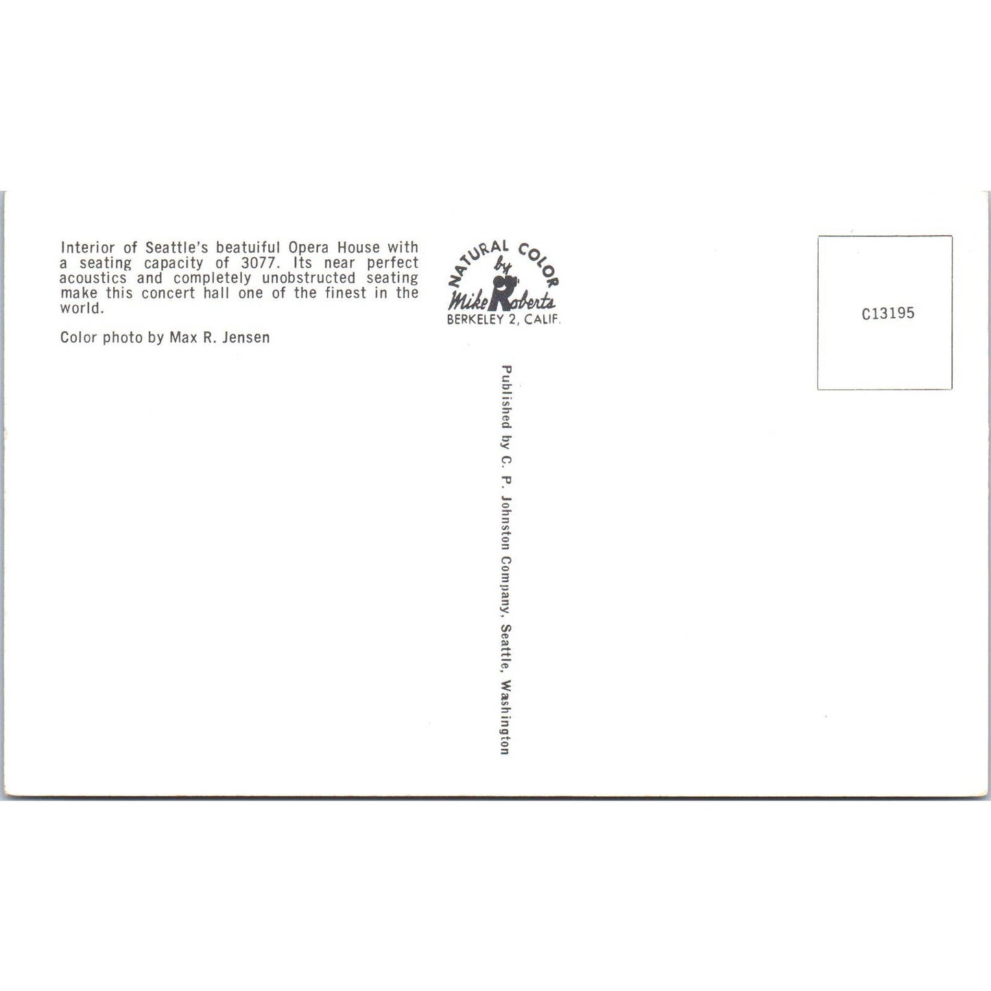 Vintage Postcard Opera House - Seattle Washington TD9-W2