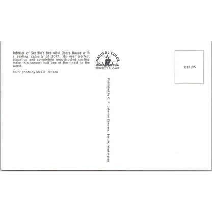 Vintage Postcard Opera House - Seattle Washington TD9-W2