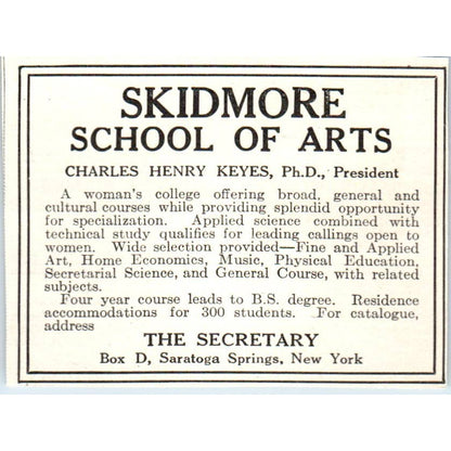 Skidmore School of Arts Charles Henry Keyes Saratoga Springs NY - 1921 Ad TJ7-S7