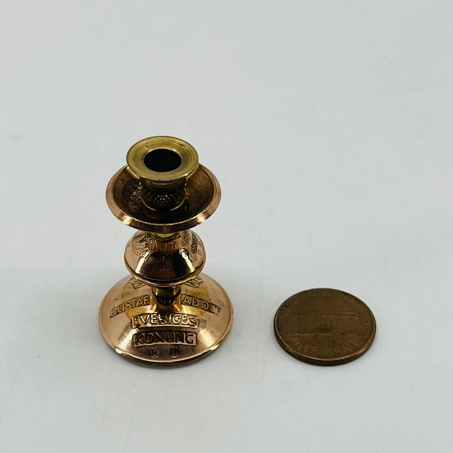 Swedish Dollhouse Candle Holder Made from copper coins Gustaf Adolf Sveriges SB7