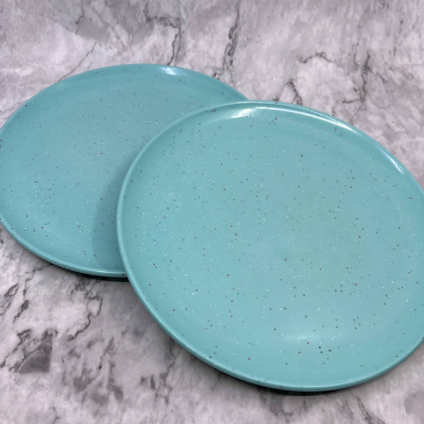 Imperial Ware Speckled Confetti Teal Blue Dinner Plate Set Melmac Malamine TA3