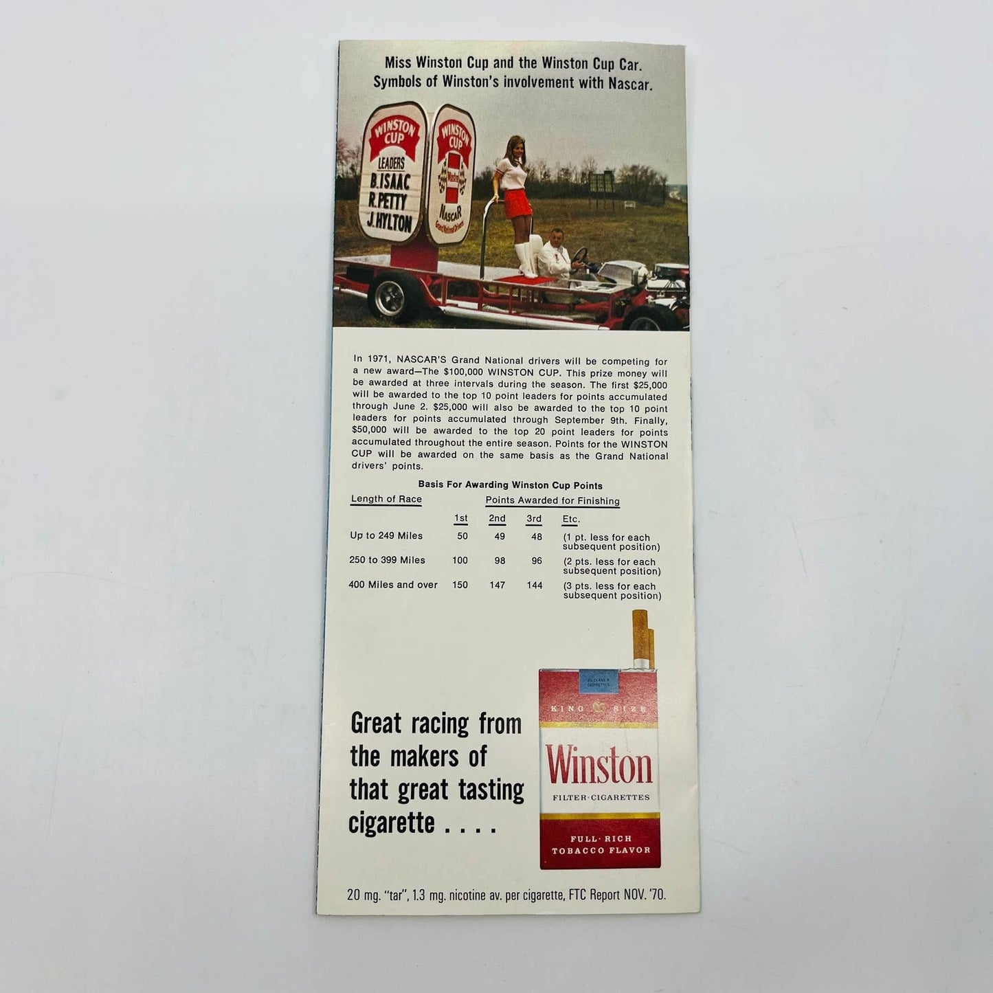 1971 Winston Cup Racing NASCAR Schedule Winston #1 Car Richard Petty EA3