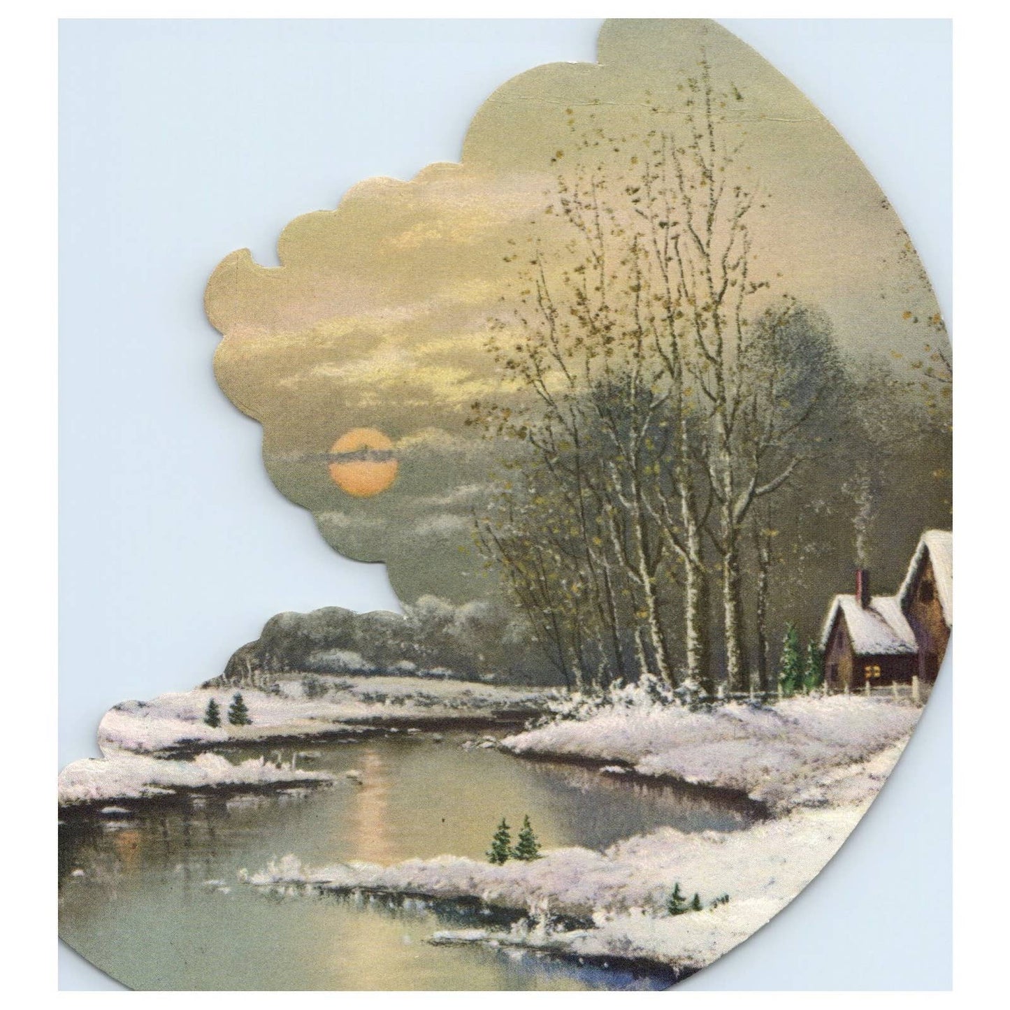 Antique Victorian Die Cut Card "Winter Night" AD1