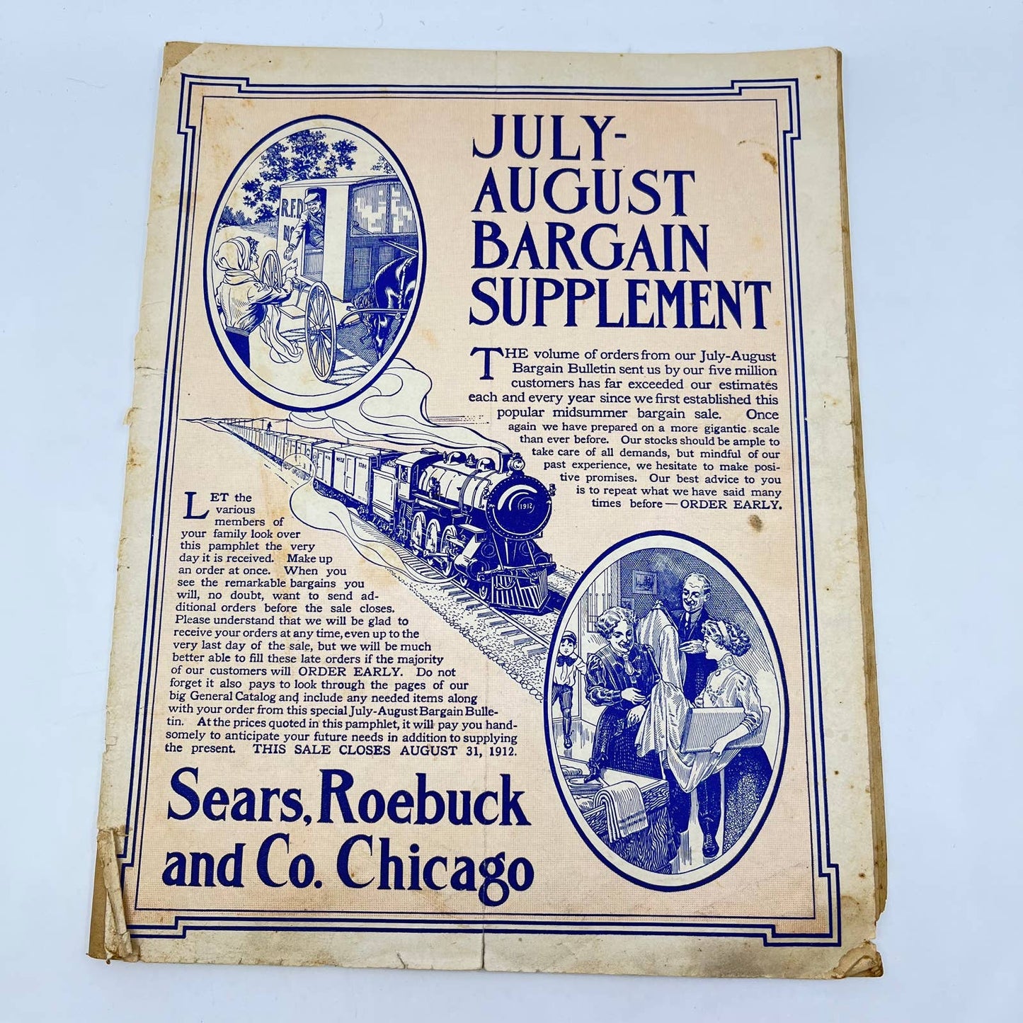 RARE Sears 1912 July-August Bargain Supplement Catalog Sears Roebuck TF7