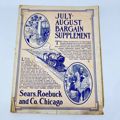 RARE Sears 1912 July-August Bargain Supplement Catalog Sears Roebuck TF7
