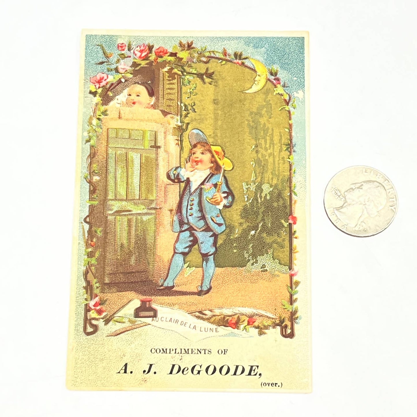 1880s Victorian Trade Card Blue Boy A.J. DeGoode Cigars Brooklyn AB6