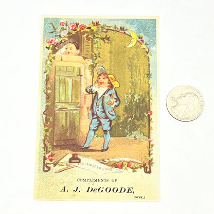 1880s Victorian Trade Card Blue Boy A.J. DeGoode Cigars Brooklyn AB6